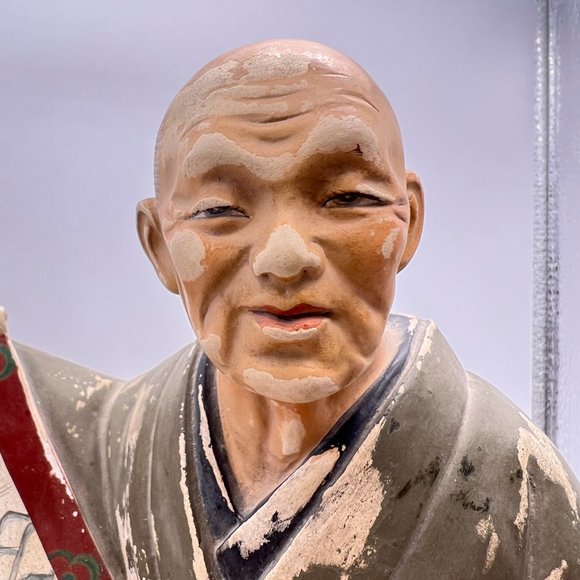 Hakata Urasaki Clay Doll Man Ancient Scroll Moon Painting With Tatami Mat Stand - Picture 4 of 15